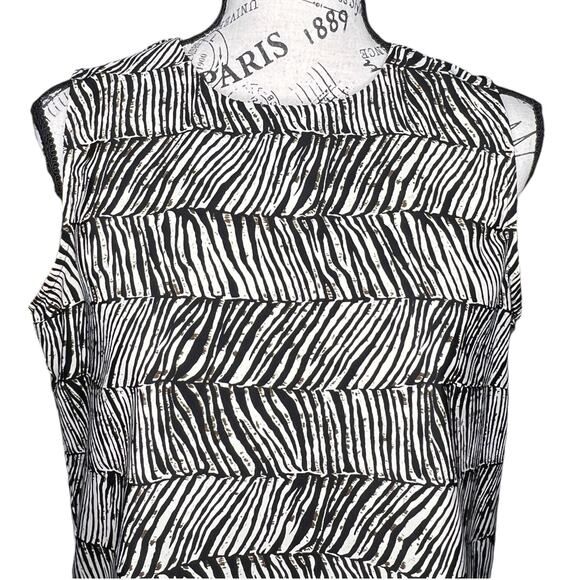 Notations MEDIUM Zebra Print Paint Splatter Stripe Detail Keyhole Back Blouse - Picture 11 of 13